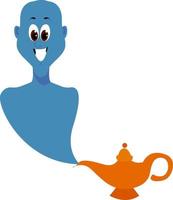 Genie from lamp, illustration, vector on white background.
