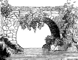 Bridge, Ancient bridge in Laconia, vintage engraving. vector