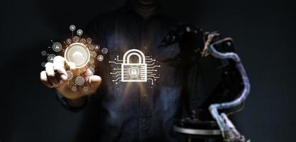 business people protect personal information Encryption with a padlock icon on the virtual interface. cybersecurity concept global network security technology photo