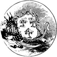 The official seal of the U.S. state of Connecticut in 1889, vintage illustration
