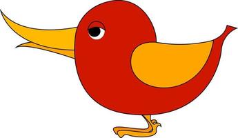 Red small bird with yellow wings, illustration, vector on white background.