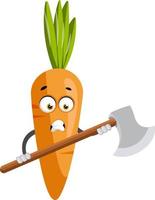Carrot with big axe, illustration, vector on white background.