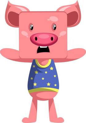 Confused piggy, illustration, vector on white background.