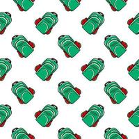 Cute green backpack ,seamless pattern on white background. vector