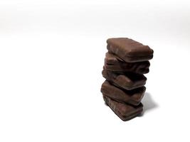 Chocolate flavored food on white background photo