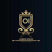 OI Letter Initial with Royal Template.elegant with crown logo vector, Creative Lettering Logo Vector Illustration.