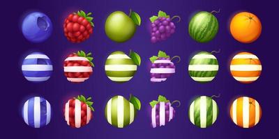 Fruit game icons, bonus for casino slot machine vector