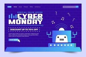 Cyber Monday landing page design template vector