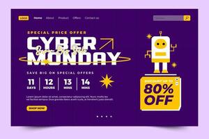 Cyber Monday landing page design template vector