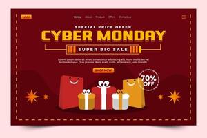 Cyber Monday landing page design template vector