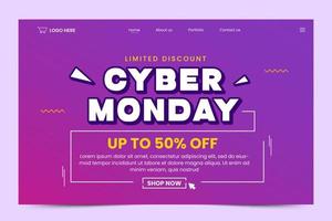 Cyber Monday landing page design template vector