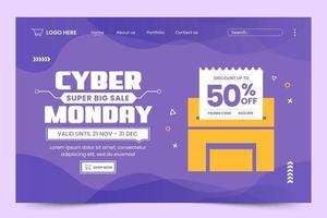 Cyber Monday landing page design template vector