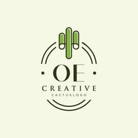 OE Initial letter green cactus logo vector