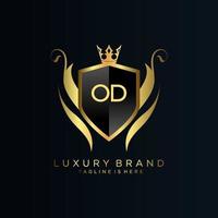 OD Letter Initial with Royal Template.elegant with crown logo vector, Creative Lettering Logo Vector Illustration.