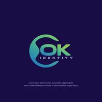 OK Initial letter circular line logo template vector with gradient color blend