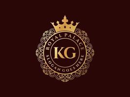 Letter KG Antique royal luxury victorian logo with ornamental frame. vector