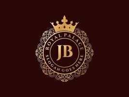 Letter JB Antique royal luxury victorian logo with ornamental frame. vector