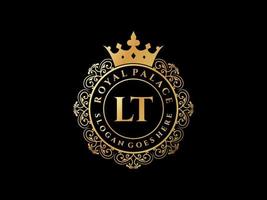 Letter LT Antique royal luxury victorian logo with ornamental frame. vector