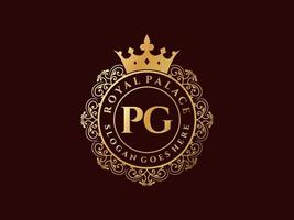 Letter PG Antique royal luxury victorian logo with ornamental frame. vector