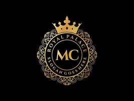 Letter MC Antique royal luxury victorian logo with ornamental frame. vector