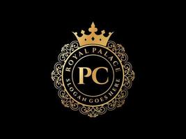 letra pc antiguo logotipo victoriano de lujo real con marco ornamental. vector