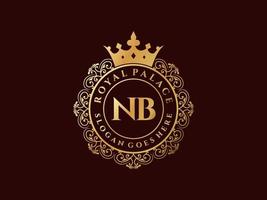 Letter NB Antique royal luxury victorian logo with ornamental frame. vector