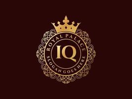 Letter IQ Antique royal luxury victorian logo with ornamental frame. vector