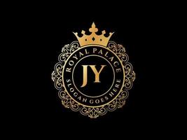 Letter JY Antique royal luxury victorian logo with ornamental frame. vector