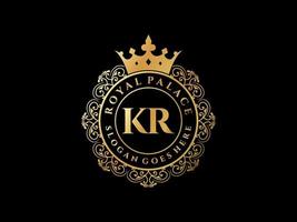 Letter KR Antique royal luxury victorian logo with ornamental frame. vector