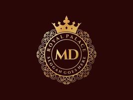 Letter MD Antique royal luxury victorian logo with ornamental frame. vector
