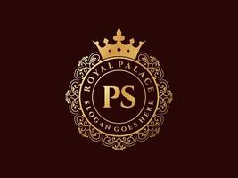 Letter PS Antique royal luxury victorian logo with ornamental frame. vector