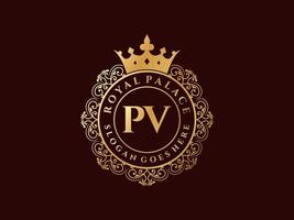 Letter PV Antique royal luxury victorian logo with ornamental frame. vector