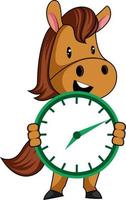 Horse with clock, illustration, vector on white background.