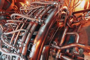 Gas turbine turbine installation in power plants and aviation. photo