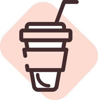 Coffee in a cup with straw, illustration, vector on a white background.