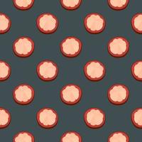 Mangossteen in half,seamless pattern on dark grey background. vector