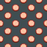 Mangossteen in half,seamless pattern on dark grey background. vector