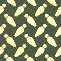 Bowling pins , seamless pattern on a dark green background. vector