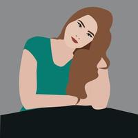 Girl with green shirt, illustration, vector on white background.
