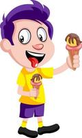 Boy with ice cream, illustration, vector on white background.