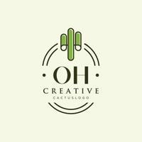 OH Initial letter green cactus logo vector