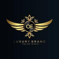 OE Letter Initial with Royal Template.elegant with crown logo vector, Creative Lettering Logo Vector Illustration.