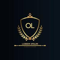 OL Letter Initial with Royal Template.elegant with crown logo vector, Creative Lettering Logo Vector Illustration.