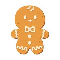 Gingerbread man isolated on white background. Christmas gingerbread cookie. Winter holiday food. Happy new year. Merry Christmas holiday. Vector illustration.