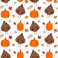 Seamless vector pattern with turkey and pumpkins. Texture for fabric, wallpaper, apparel, wrapping. Happy Thanksgiving.