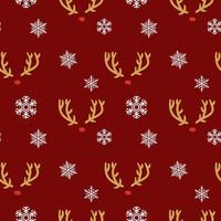 Christmas deer horns, seamless pattern on on red background.  Perfect for wallpapers, wrapping paper, fill patterns, winter greetings, web page background, Christmas and New Year cards. vector