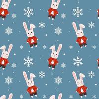 Winter seamless pattern with bunny in sweater and snowflakes. Perfect for wrapping paper, greeting cards and seasonal design. vector