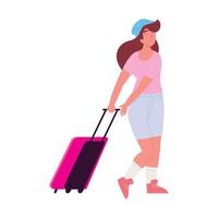 mujer viajera con maleta vector