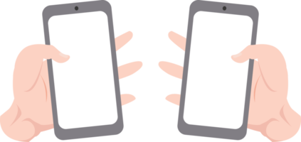 reeks van Rechtsaf en links hand- Holding smartphone met leeg scherm voor sjabloon mockup png
