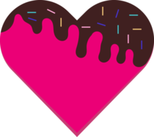 coração rosa com chocolate pingando derretido png